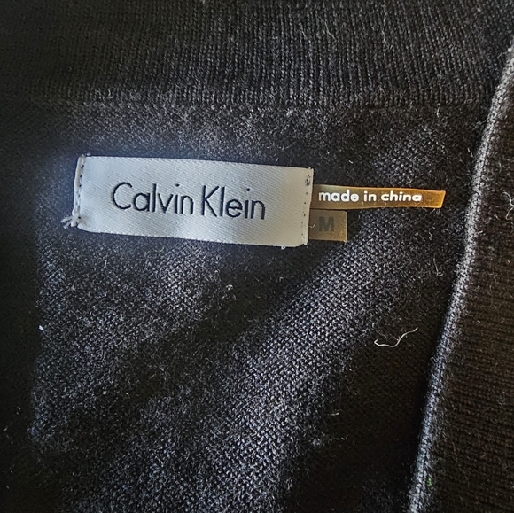 Calvin Klein Black Sequin Cardigan Sweater Medium Party Holiday Knit Open Front - Picture 3 of 7